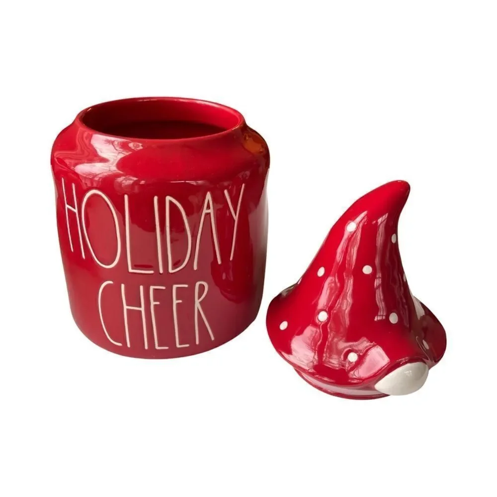 Rae Dunn “Holiday Cheer” Large Gnome Snack Cookie Canister w/ Topper NWOT